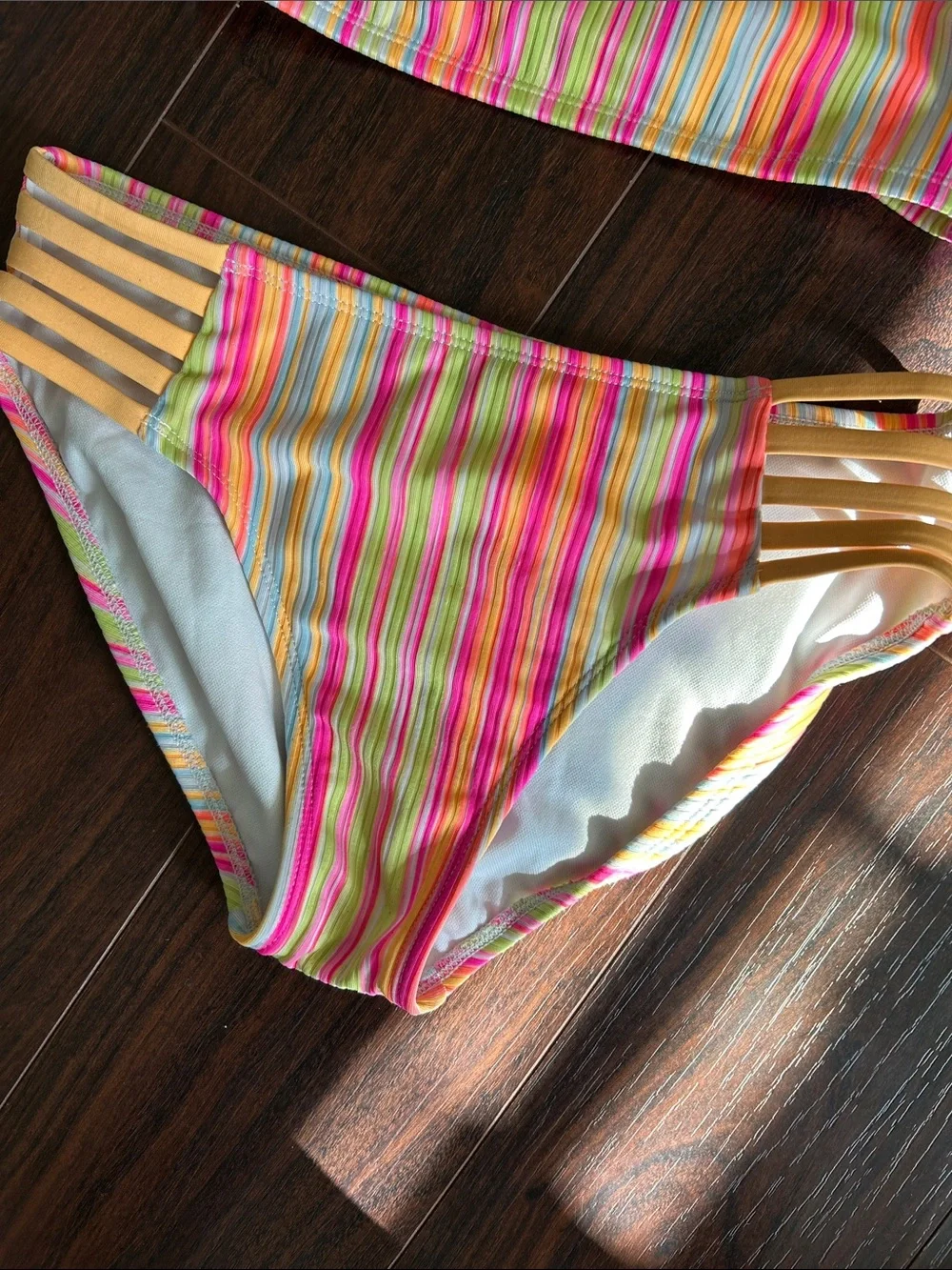 art class Pink, Yellow & Green Striped Girls Two-Piece Bikini